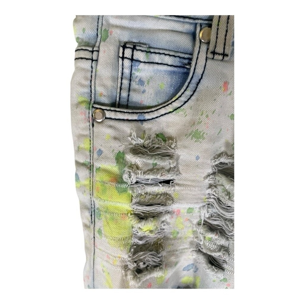 Thrill Jeans Girls Distressed Shredded Trendy Size 8 Unique Cool Paint Splatter - Picture 7 of 11